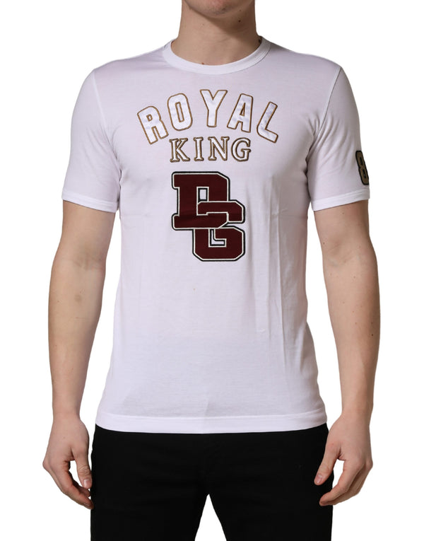 Dolce & Gabbana White DG King Royal Crew Neck Cotton  T-shirt