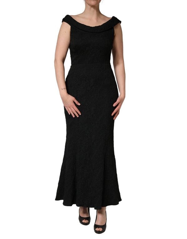 Dolce & Gabbana Black Floral Brocade Sheath Mermaid Dress