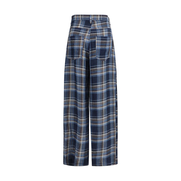 MARBELL Blue Linen Casual Pants