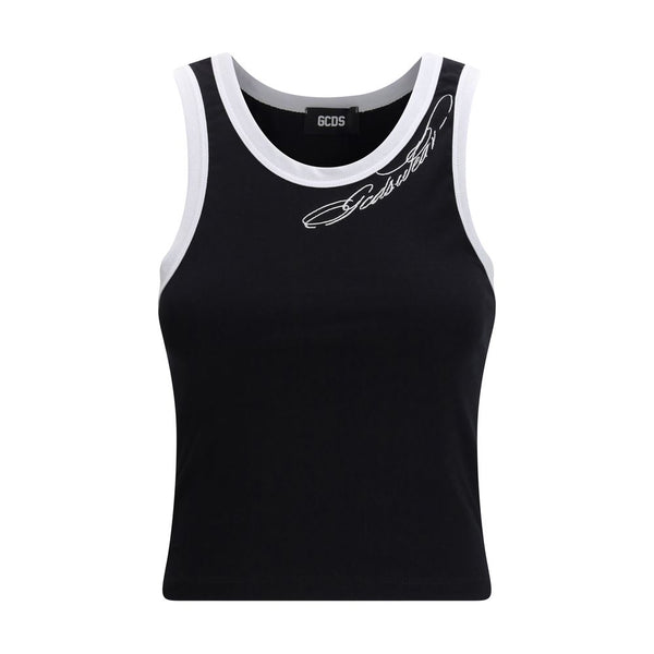 GCDS Black Cotton Tank Tops