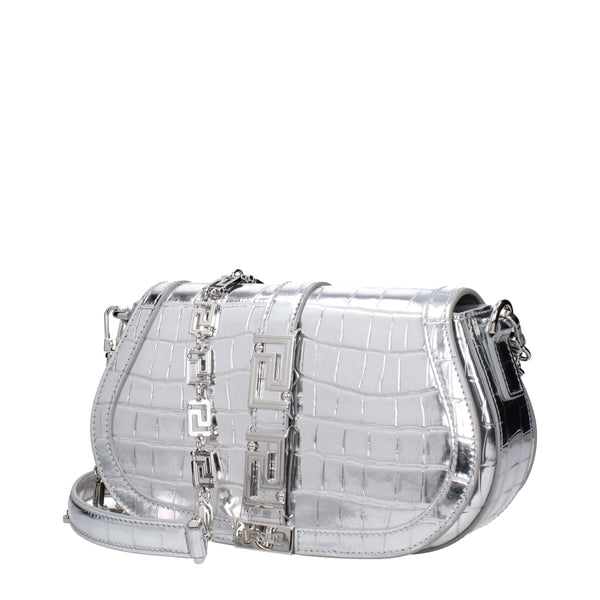 Versace Gray Leather Shoulder Bag