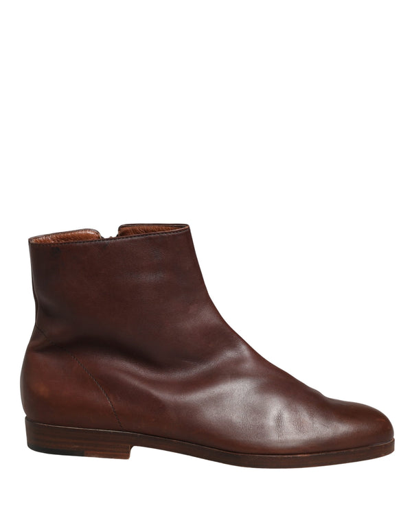 Dolce & Gabbana Brown Leather Flats Biker Ankle Boots Shoes