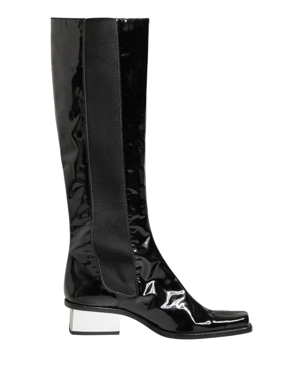 Dolce & Gabbana Black Patent Leather Knee High Boots Shoes