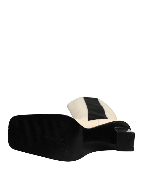 Dolce & Gabbana White Black Leather Knee High Boots Shoes