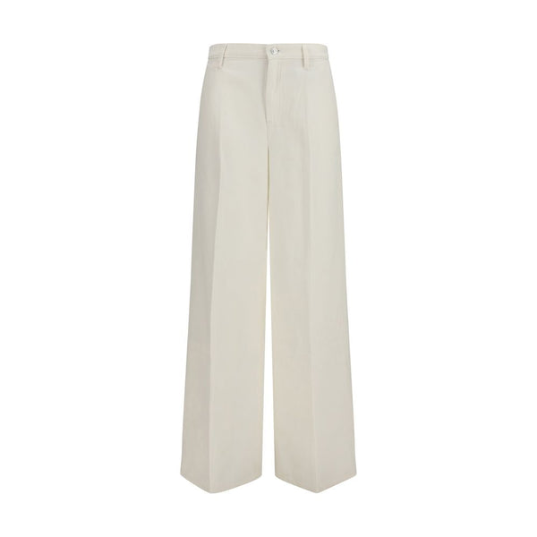 7FOR White Cotton Casual Pants
