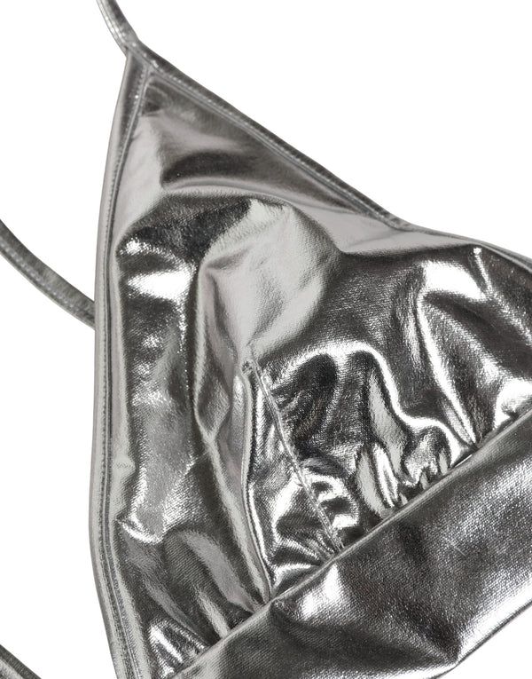 Dolce & Gabbana Metallic Silver Sleeveless Bustier Cropped Top