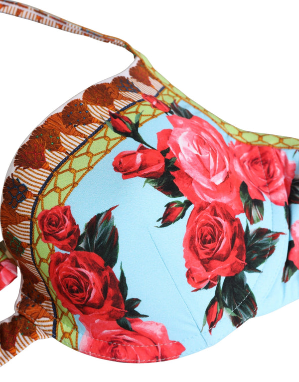 Dolce & Gabbana Multicolor Floral Print Halter Bikini Top Swimwear