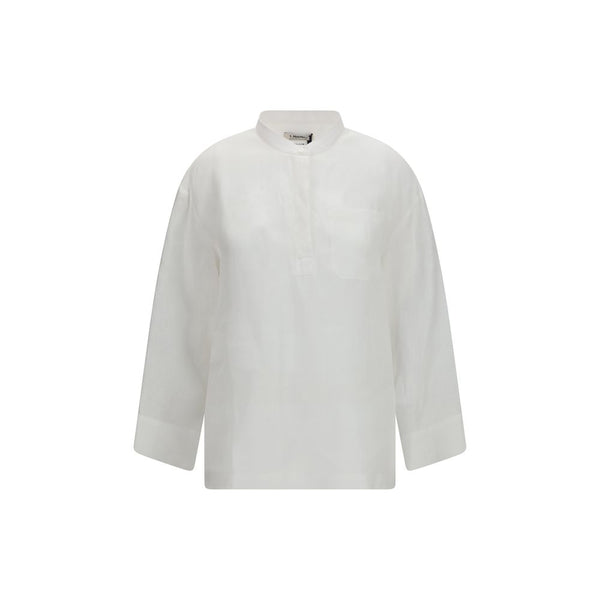 'S Max Mara White Linen Dress Shirt