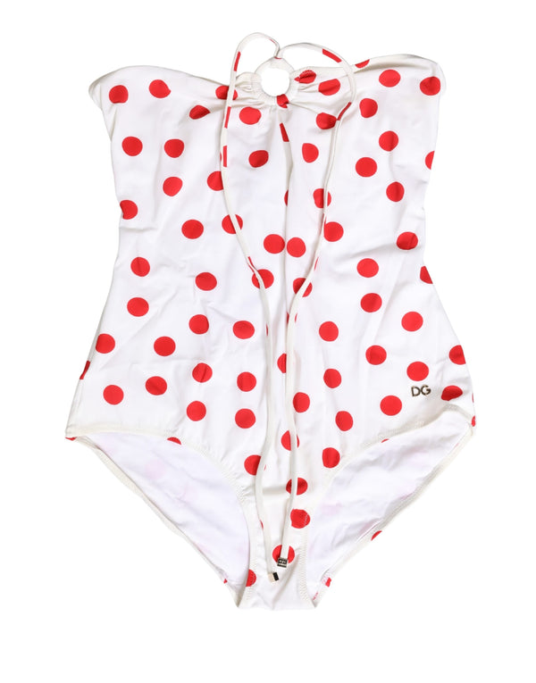 Dolce & Gabbana White Polka Dot One-Piece Swimsuit Swimwear