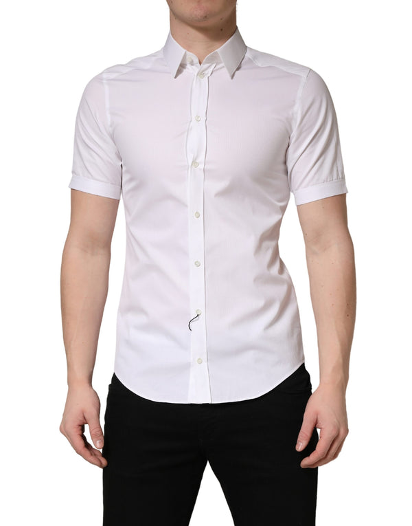 Dolce & Gabbana White Cotton Short Sleeves Button Down Shirt