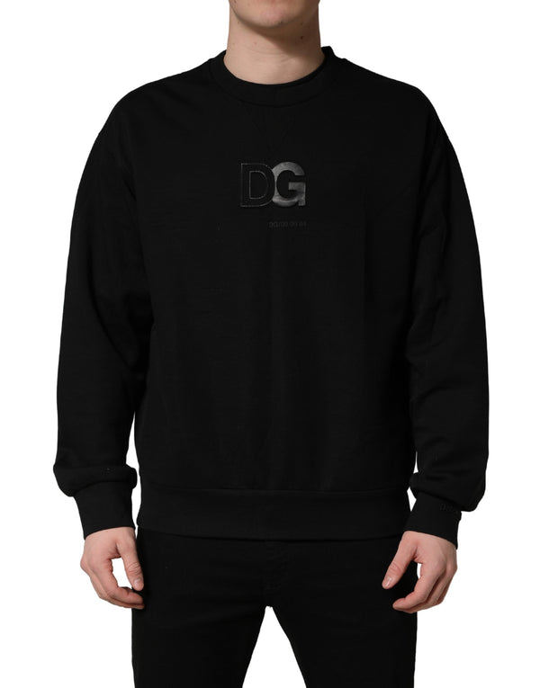 Dolce & Gabbana Black Cotton DG Men CrewNeck Pullover Sweater