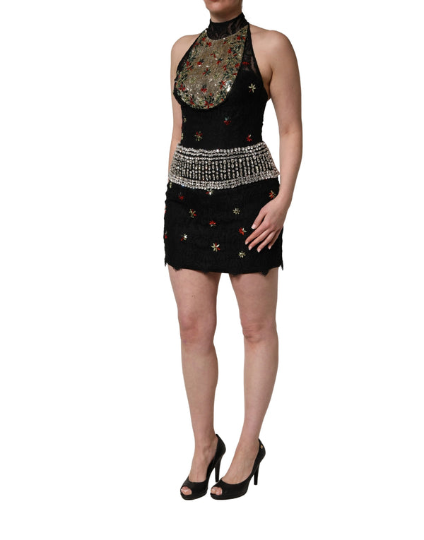 Dolce & Gabbana Black Sequin Embellished Sheath Mini Dress