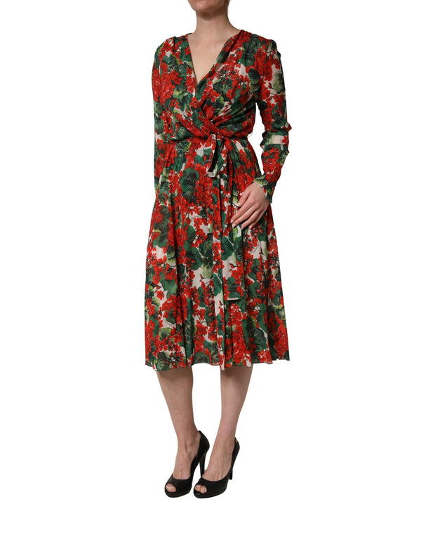 Dolce & Gabbana Multicolor Floral Long Sleeves V-neck Dress