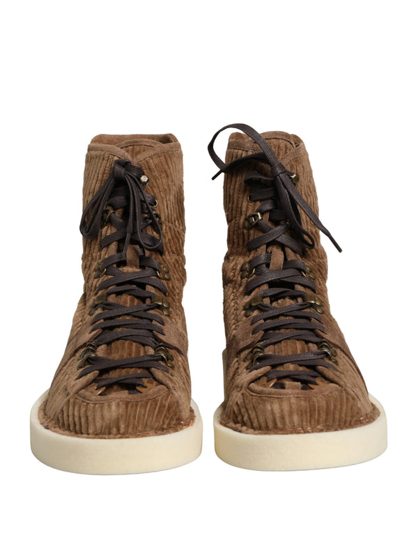 Dolce & Gabbana Brown Corduroy High Top Oxford Boots