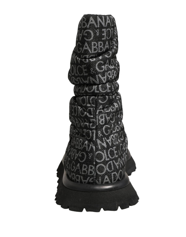 Dolce & Gabbana Black Logo Print Lace Up Snow Boots Shoes