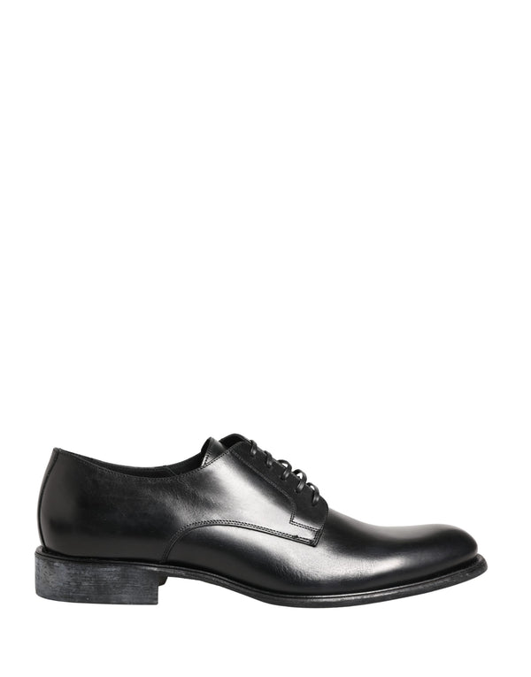 Dolce & Gabbana Black Calfskin Leather Derby Men Dress Shoes