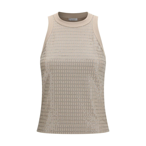 Brunello Cucinelli Beige Cotton Sleeveles T-Shirt
