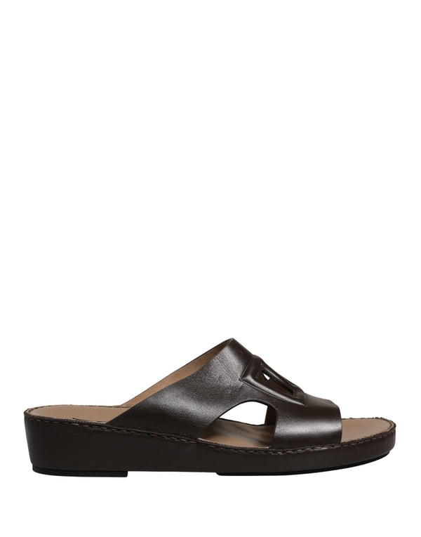 Dolce & Gabbana Brown Leather Cutout DG Logo Sandals Shoes