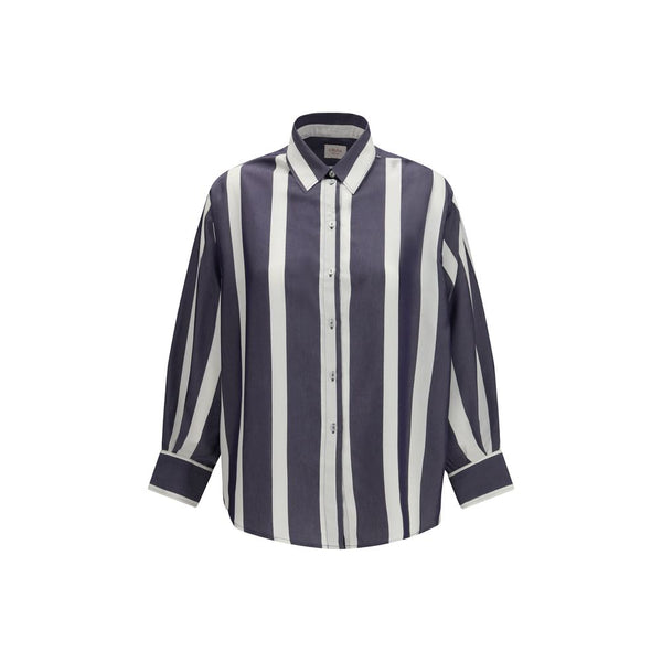 Cruna Blue Viscose Pattern Shirt