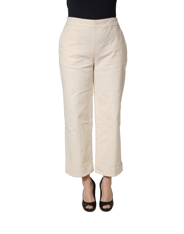 Alpha Studio Beige High Waist Straight Capri Cropped Trouser Pants