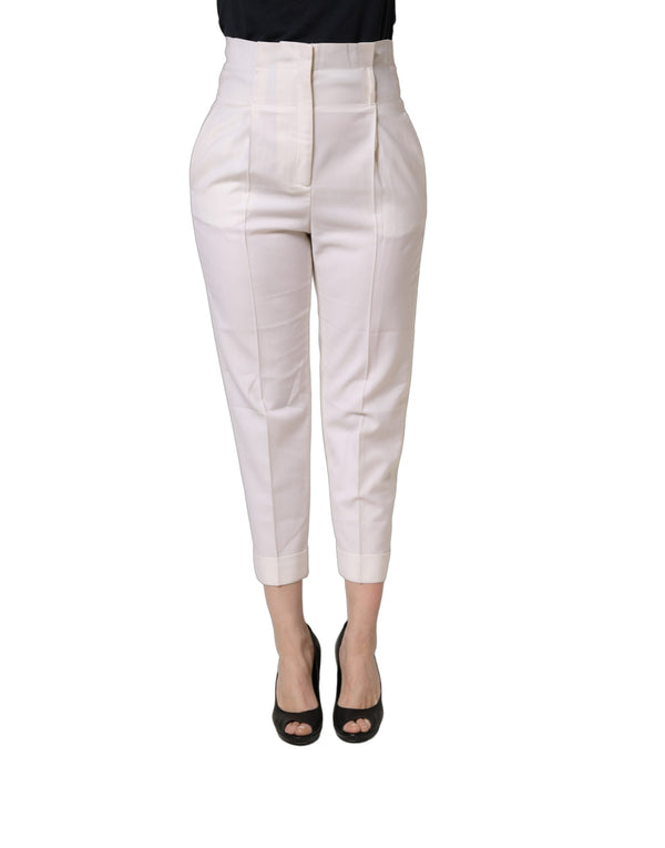 Peserico White Skinny High Waist Chino Cropped Trouser Pants