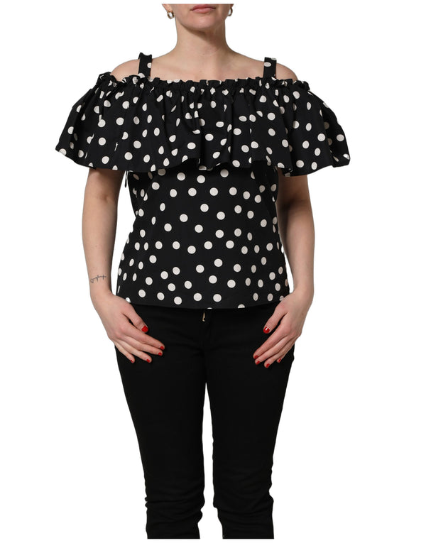 Dolce & Gabbana Black White Polka Dot Off Shoulder Top