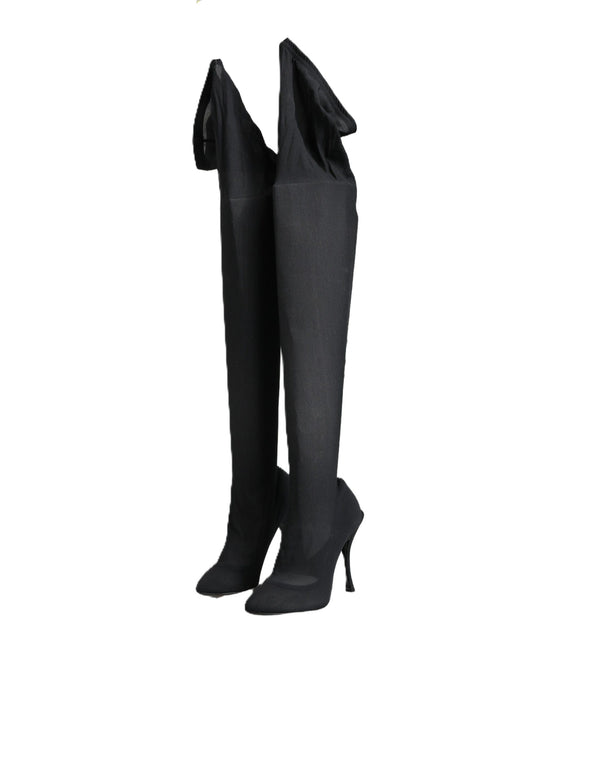 Dolce & Gabbana Black Stretch Socks Knee High Boots Shoes