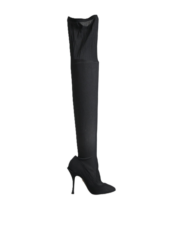 Dolce & Gabbana Black Stretch Socks Knee High Boots Shoes