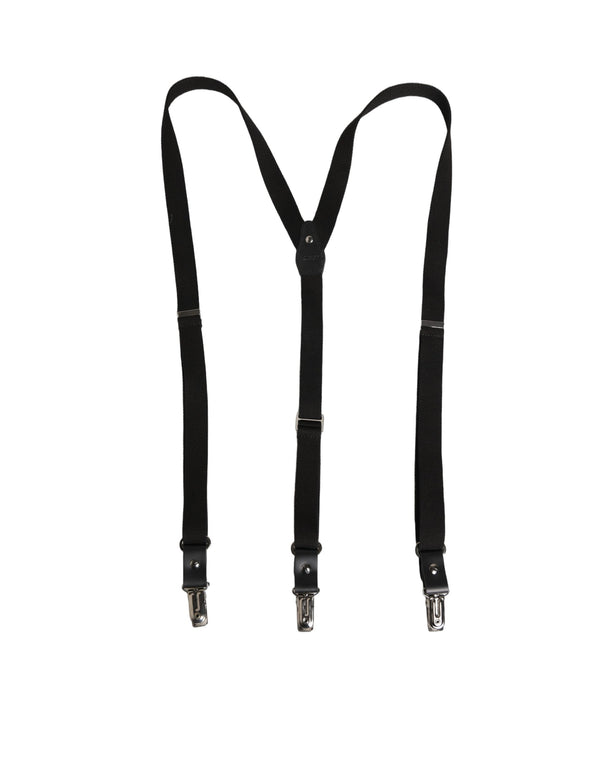 Dolce & Gabbana Black Cotton Leather Elastic Y-back Metal Clips Suspender
