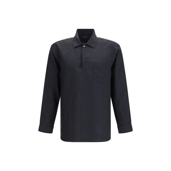 Deperlu Black Linen Dress Shirt