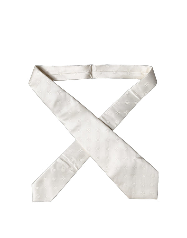 Dolce & Gabbana Off White Geometric Silk Adjustable Women Necktie Tie