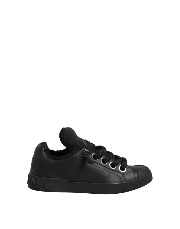 Dolce & Gabbana Black Leather Low Top Portofino Sneakers Shoes