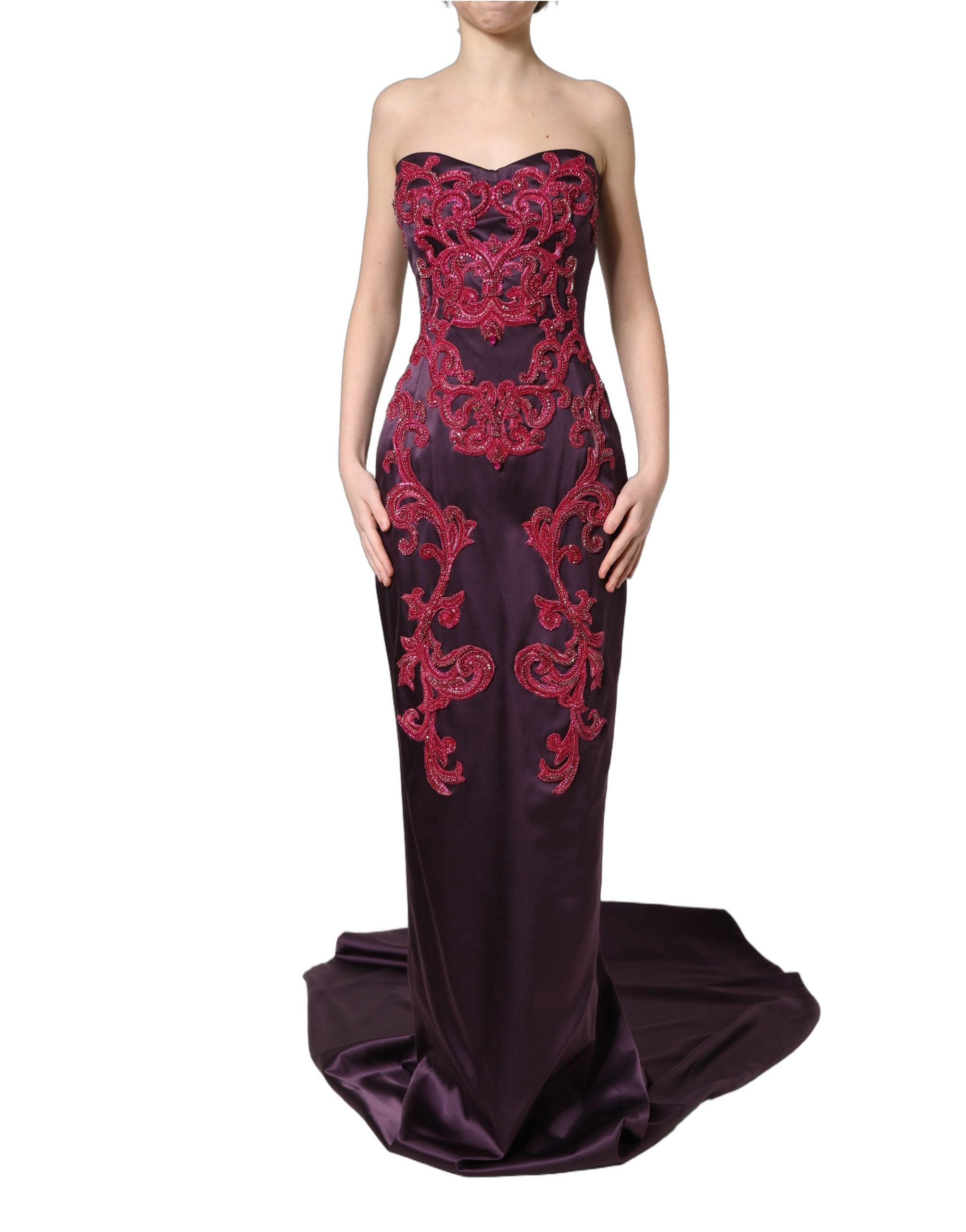 Dolce & Gabbana Purple Silk Crystal Strapless Floor Length Gown Dress – THE  GRAY CRAB