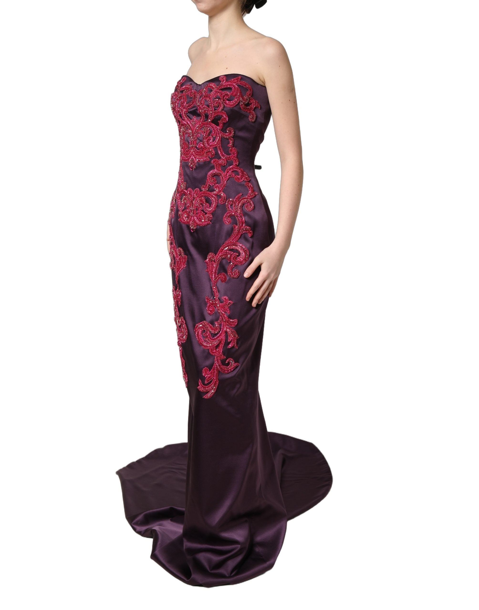 dolce and gabbana evening dresses Dolce & Gabbana Purple Silk Crystal Strapless Floor Length Gown Dress – THE GRAY CRAB