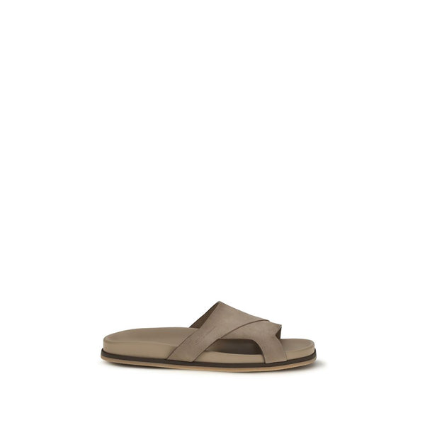 Santoni Beige Calf Leather Bos Taurus Flat Sandals