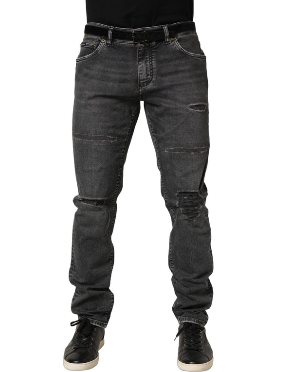 Dolce & Gabbana Dark Grey Distressed Mid Waist Denim Jeans