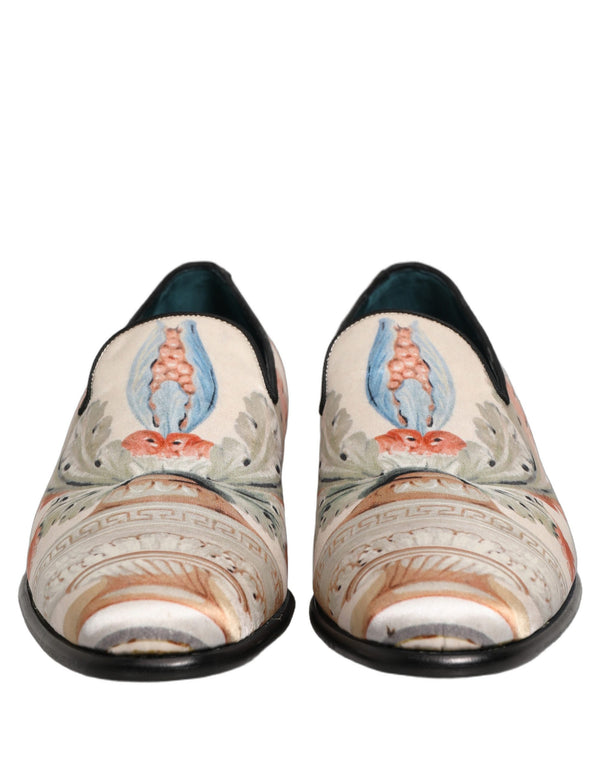 Dolce & Gabbana White Floral Vase Slip On Dress Loafers Shoes