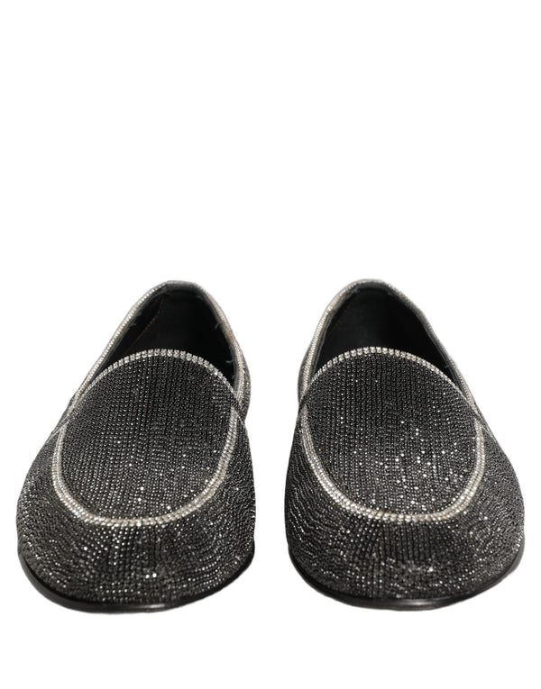Dolce & Gabbana Black Crystal Embellished Men Loafers Shoes