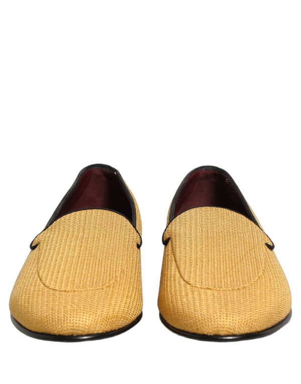 Dolce & Gabbana Yellow Woven Men Slip On Dress Loafers Shoes