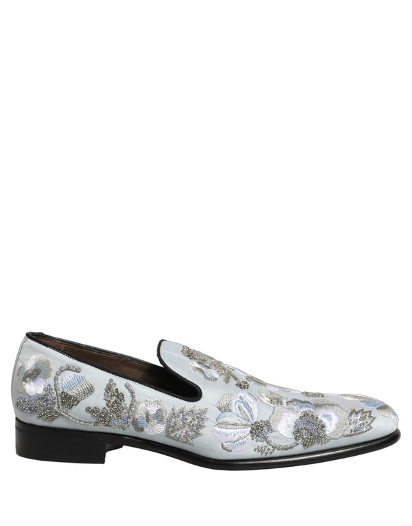 Dolce & Gabbana White Floral Embellished Men Loafers Shoes