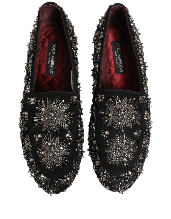 Dolce & Gabbana Black Crystal Embellished Dress Loafers Shoes