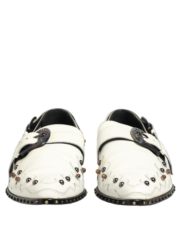 Dolce & Gabbana White Studded Formal Dress Monk Strap Shoes