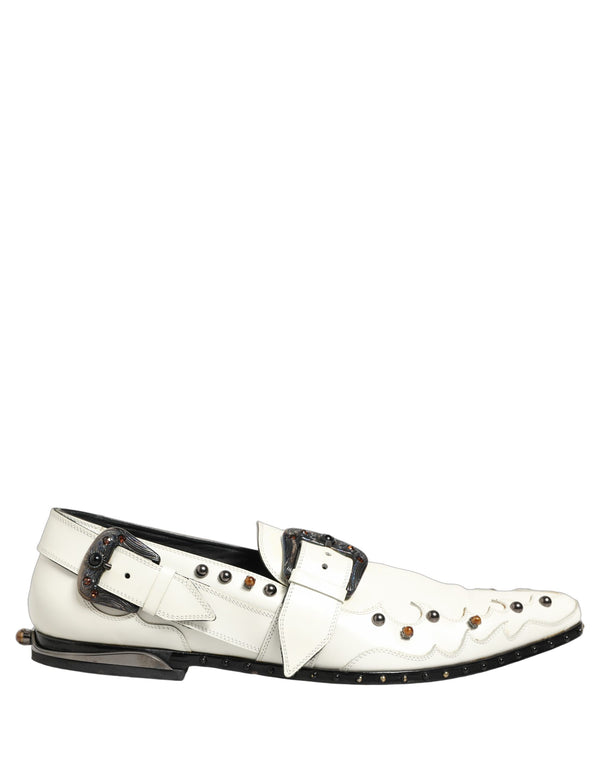 Dolce & Gabbana White Studded Formal Dress Monk Strap Shoes