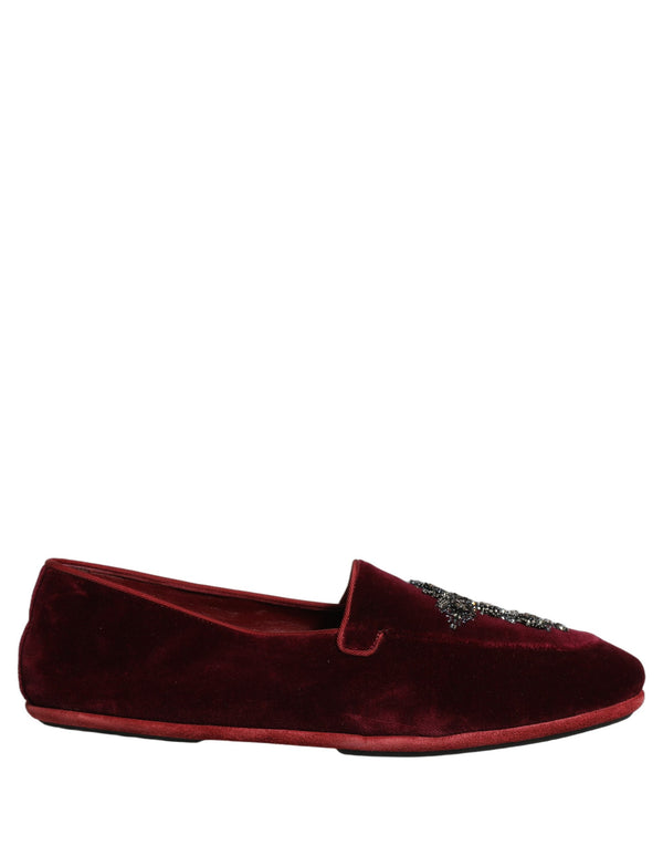 Dolce & Gabbana Red Suede Embellished Men Dress Loafers Shoes
