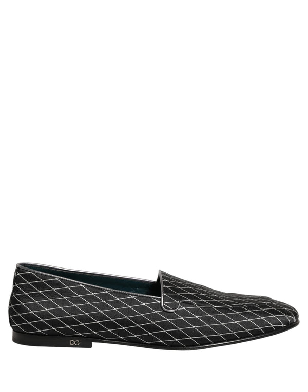 Dolce & Gabbana Black Velvet Diamond Stitched Loafers Shoes