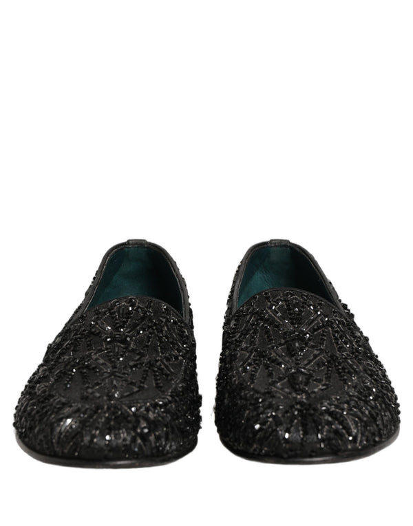 Dolce & Gabbana Black Velvet Embroidered Dress Loafers Shoes