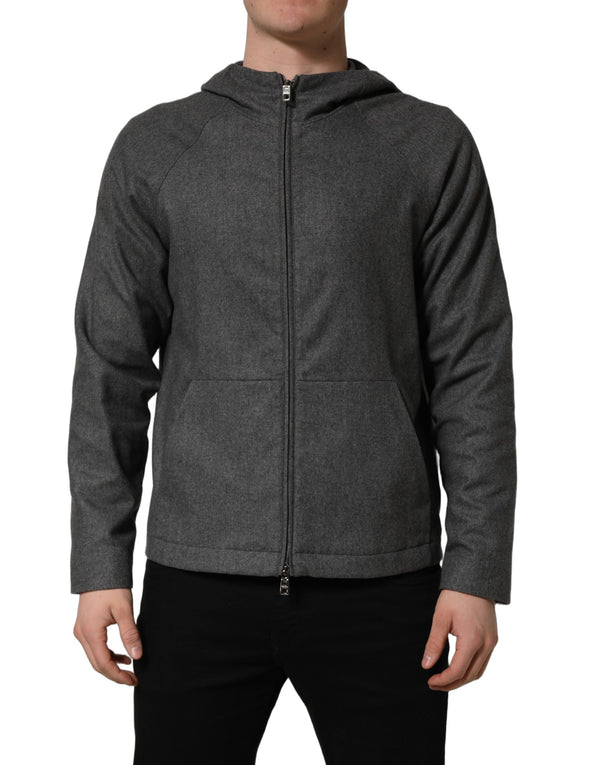 Dolce & Gabbana Gray Cotton Men Hooded Full Zip Bomber Jacket