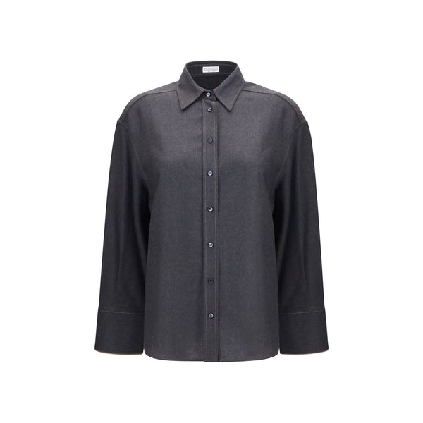 Brunello Cucinelli Gray Wool Oves Aries Dress Shirt