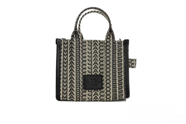 Marc Jacobs The Monogram Beige Mini Tote Woven Jacquard Canvas Crossbody Handbag