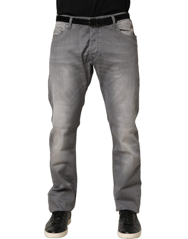 GF Ferre Gray Washed Mid Waist Straight Men Denim Trouser Jeans